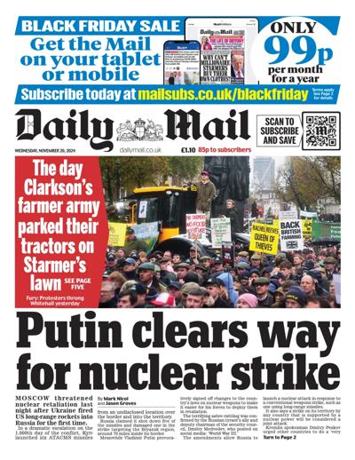 Daily Mail Newspaper Front Page (UK) for 20 November 2024