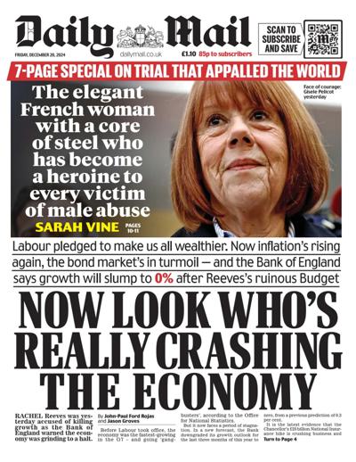 Daily Mail Newspaper Front Page (UK) for 20 December 2024