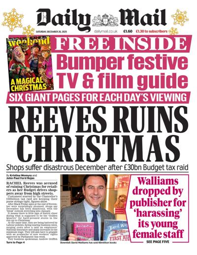 Daily Mail Newspaper Front Page (UK) for 20 December 2025