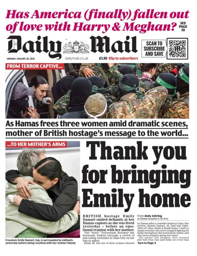 Daily Mail Newspaper Front Page (UK) for 20 January 2025