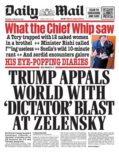 Daily Mail Newspaper Front Page (UK) for 20 February 2025