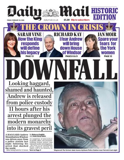 Daily Mail Newspaper Front Page (UK) for 20 February 2026
