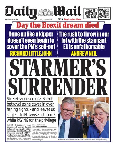 Daily Mail Newspaper Front Page (UK) for 20 May 2025