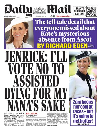 Daily Mail Newspaper Front Page (UK) for 20 June 2025