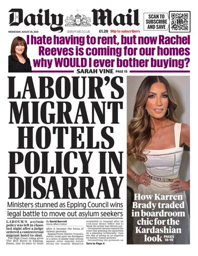 Daily Mail Newspaper Front Page (UK) for 20 August 2025