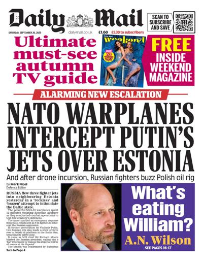 Daily Mail Newspaper Front Page (UK) for 20 September 2025