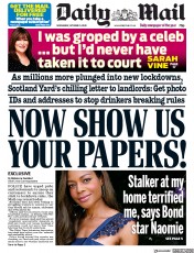 Daily Mail (UK) Newspaper Front Page for 21 October 2020