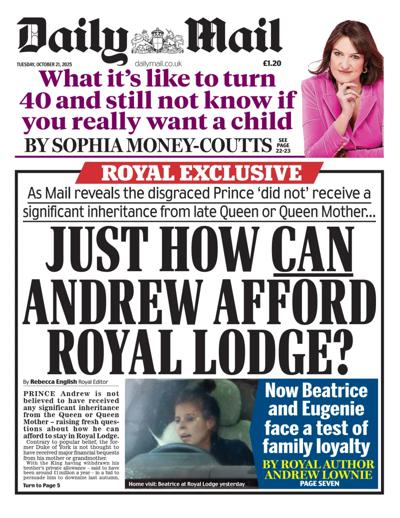 Daily Mail Newspaper Front Page (UK) for 21 October 2025