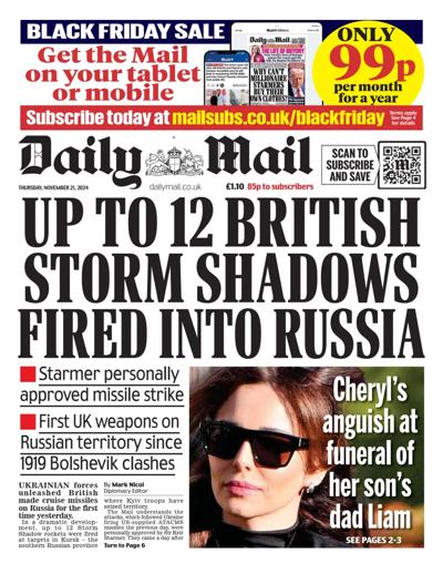 Daily Mail Newspaper Front Page (UK) for 21 November 2024