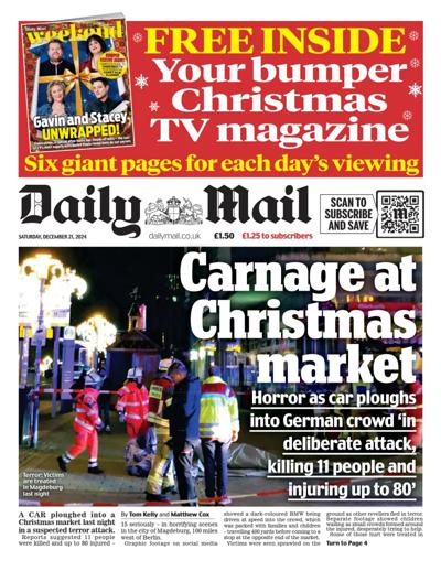 Daily Mail Newspaper Front Page (UK) for 21 December 2024