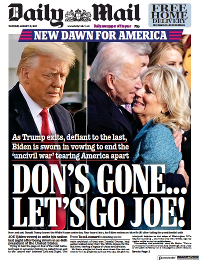 Daily Mail Newspaper Front Page (UK) for 21 January 2021