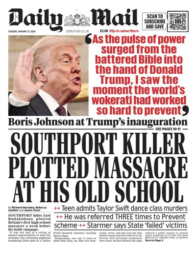 Daily Mail Newspaper Front Page (UK) for 21 January 2025