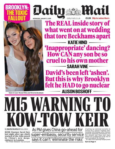 Daily Mail Newspaper Front Page (UK) for 21 January 2026