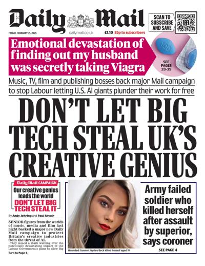 Daily Mail Newspaper Front Page (UK) for 21 February 2025