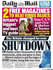 Daily Mail (UK) Newspaper Front Page for 21 March 2020