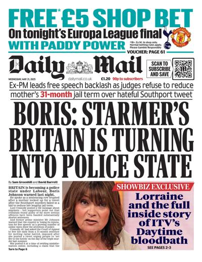 Daily Mail Newspaper Front Page (UK) for 21 May 2025