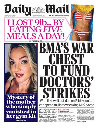 Daily Mail Newspaper Front Page (UK) for 21 July 2025