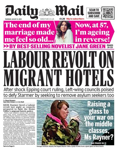 Daily Mail Newspaper Front Page (UK) for 21 August 2025