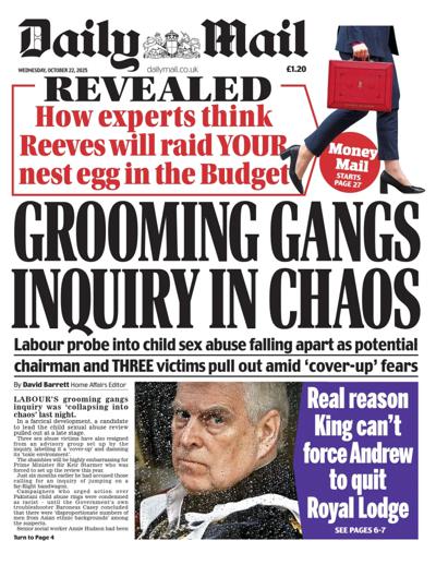 Daily Mail Newspaper Front Page (UK) for 22 October 2025