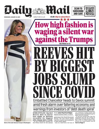 Daily Mail Newspaper Front Page (UK) for 22 January 2025