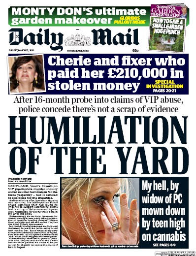 Daily Mail Newspaper Front Page (UK) for 22 March 2016