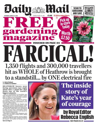 Daily Mail Newspaper Front Page (UK) for 22 March 2025