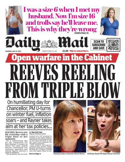Daily Mail Newspaper Front Page (UK) for 22 May 2025