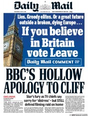 Daily Mail (UK) Newspaper Front Page for 22 June 2016