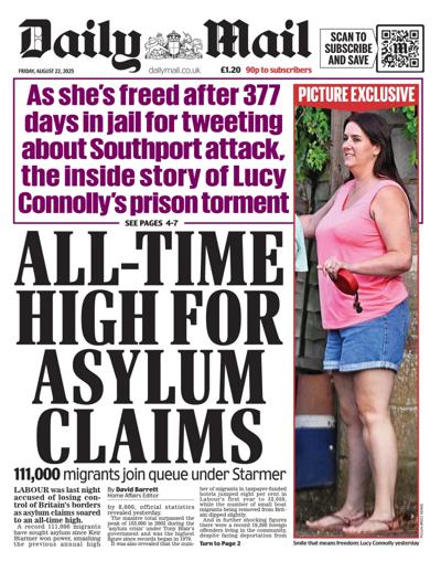 Daily Mail Newspaper Front Page (UK) for 22 August 2025