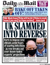 Daily Mail (UK) Newspaper Front Page for 22 September 2020