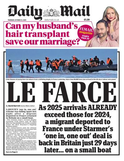 Daily Mail Newspaper Front Page (UK) for 23 October 2025
