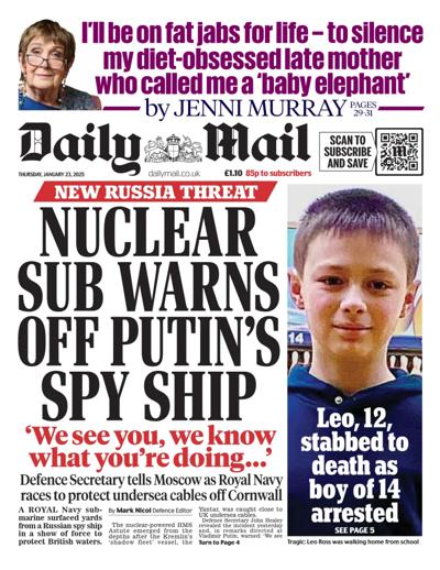 Daily Mail Newspaper Front Page (UK) for 23 January 2025