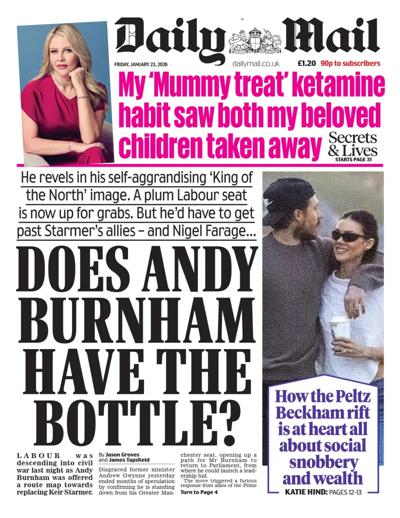 Daily Mail Newspaper Front Page (UK) for 23 January 2026
