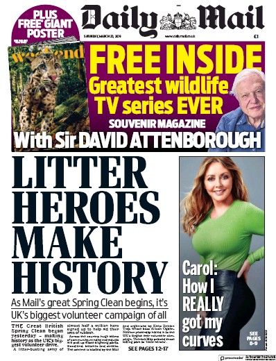 Daily Mail Newspaper Front Page (UK) for 23 March 2019