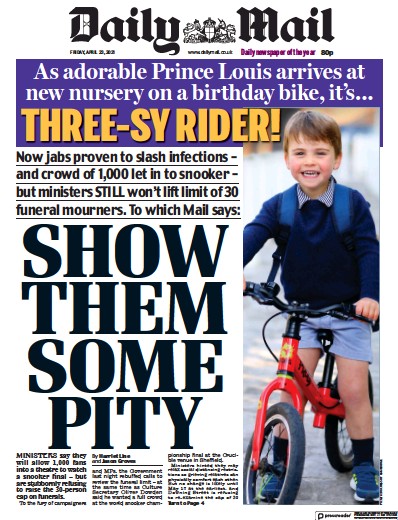 Daily Mail Newspaper Front Page (UK) for 23 April 2021