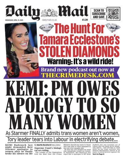 Daily Mail Newspaper Front Page (UK) for 23 April 2025
