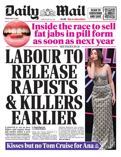 Daily Mail Newspaper Front Page (UK) for 23 May 2025