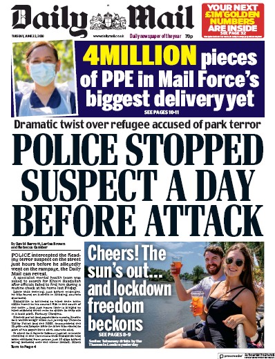 Daily Mail Newspaper Front Page (UK) for 23 June 2020