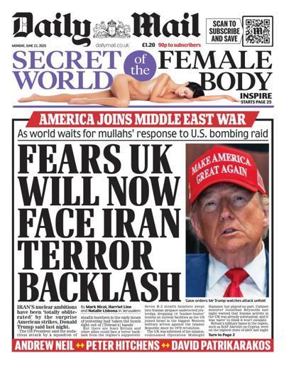 Daily Mail Newspaper Front Page (UK) for 23 June 2025