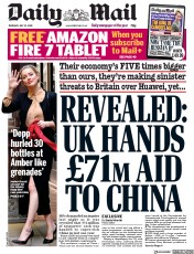 Daily Mail (UK) Newspaper Front Page for 23 July 2020