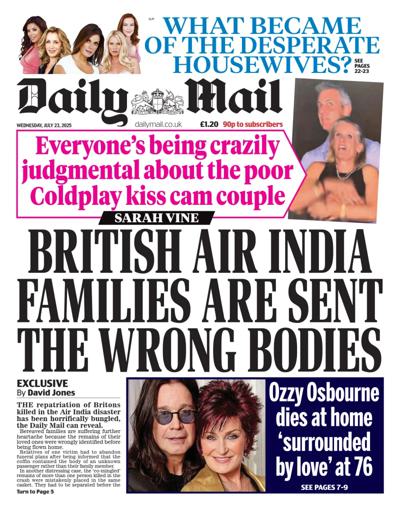 Daily Mail Newspaper Front Page (UK) for 23 July 2025