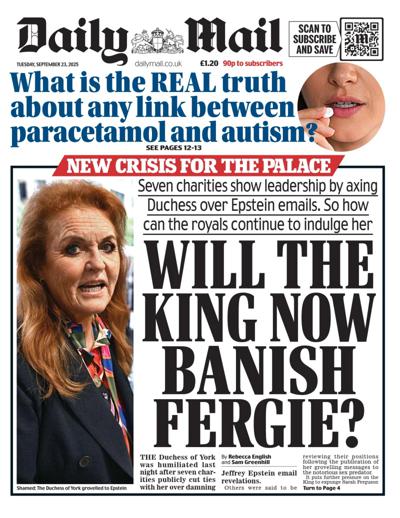 Daily Mail Newspaper Front Page (UK) for 23 September 2025