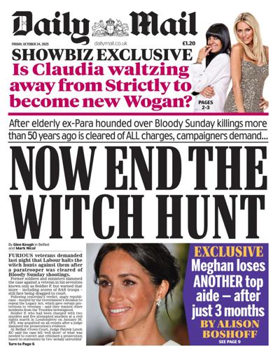 Daily Mail Newspaper Front Page (UK) for 24 October 2025