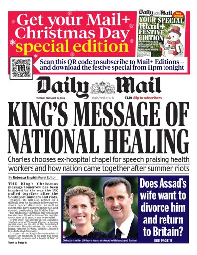 Daily Mail Newspaper Front Page (UK) for 24 December 2024