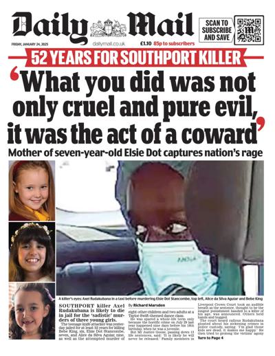 Daily Mail Newspaper Front Page (UK) for 24 January 2025