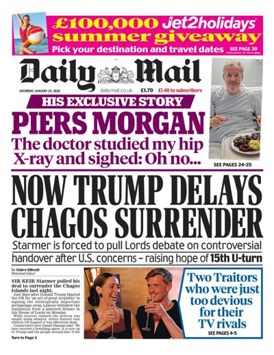Daily Mail Newspaper Front Page (UK) for 24 January 2026
