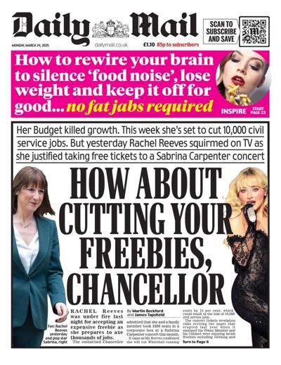 Daily Mail Newspaper Front Page (UK) for 24 March 2025