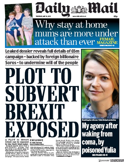 Daily Mail Newspaper Front Page (UK) for 24 May 2018