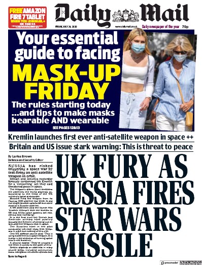 Daily Mail Newspaper Front Page (UK) for 24 July 2020