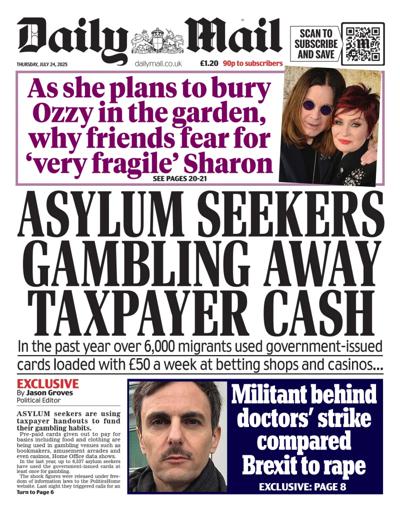Daily Mail Newspaper Front Page (UK) for 24 July 2025